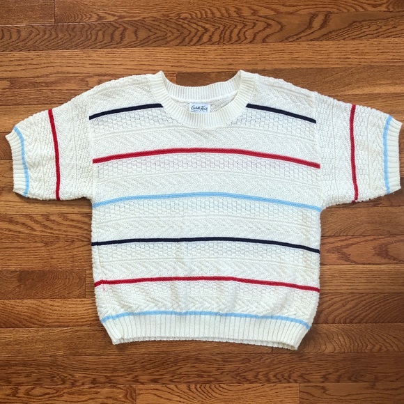 Cuddle Knits Tops - Striped Knit Short Sleeve Top